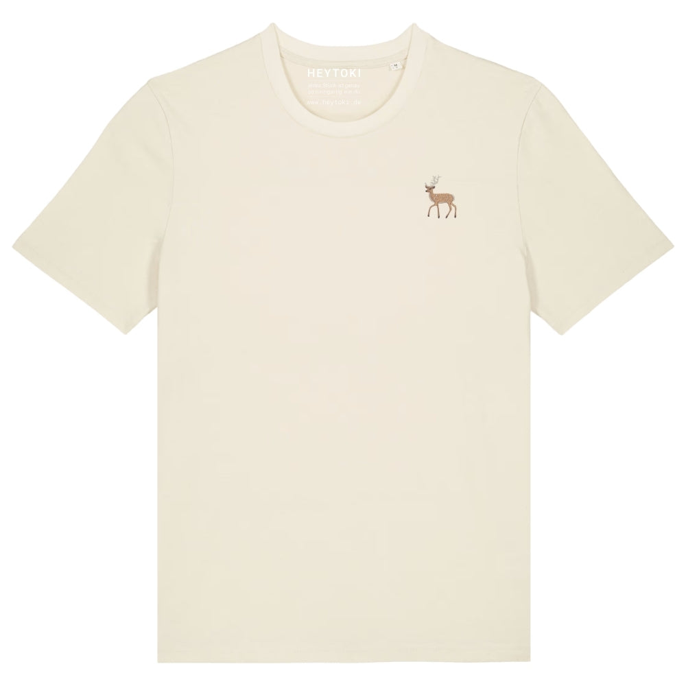 Hirsch T-Shirt aus Bio-Baumwolle in Natural Raw mit gesticktem Eckhard, Vorderansicht