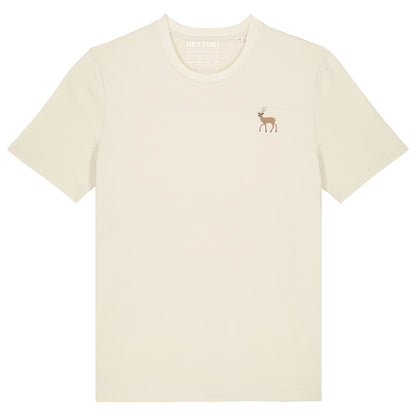 Hirsch T-Shirt aus Bio-Baumwolle in Natural Raw mit gesticktem Eckhard, Vorderansicht