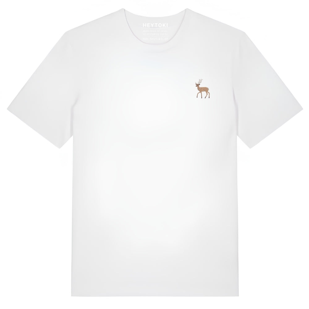 Hirsch T-Shirt aus Bio-Baumwolle in White mit gesticktem Eckhard, Vorderansicht