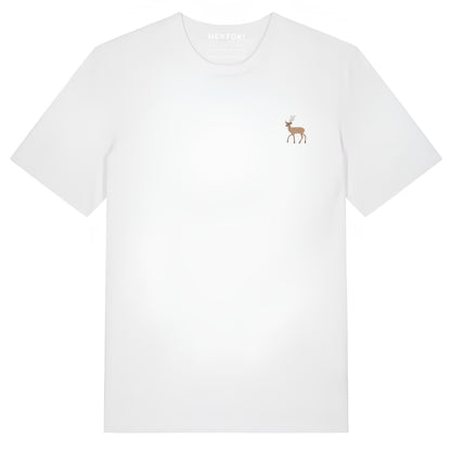 Hirsch T-Shirt aus Bio-Baumwolle in White mit gesticktem Eckhard, Vorderansicht