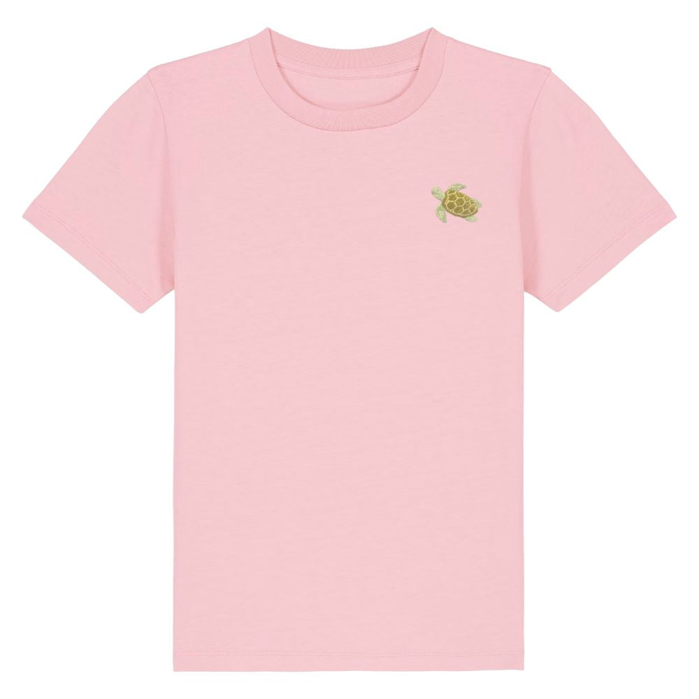 Kinder T Shirt mit gesticktem Schildkröten Motiv aus Bio Baumwolle in cotton pink