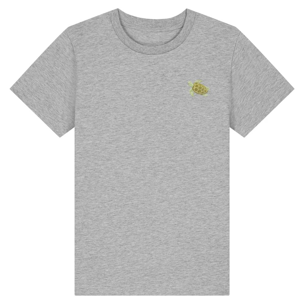 Kinder T Shirt mit gesticktem Schildkröten Motiv aus Bio Baumwolle in hellgrau meliert