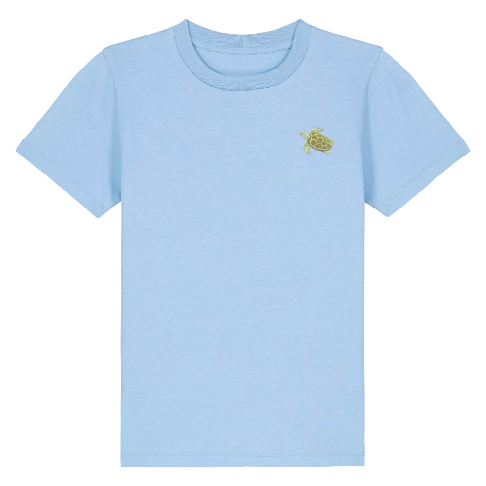  Kinder T Shirt mit gesticktem Schildkröten Motiv aus Bio Baumwolle in hellblau