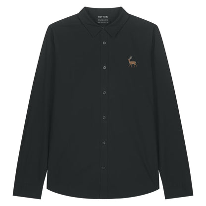 Leichtes Hirsch Damen Baumwoll-Hemd in Black mit gesticktem Eckhard, Vorderansicht