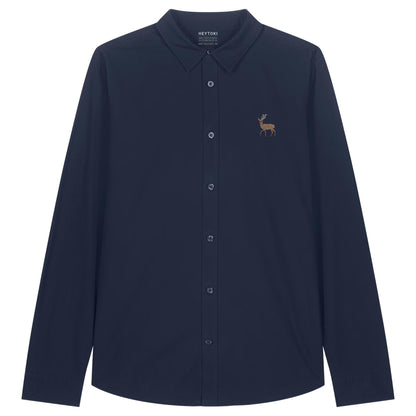 Leichtes Hirsch Damen Baumwoll-Hemd in French Navy mit gesticktem Eckhard, Vorderansicht