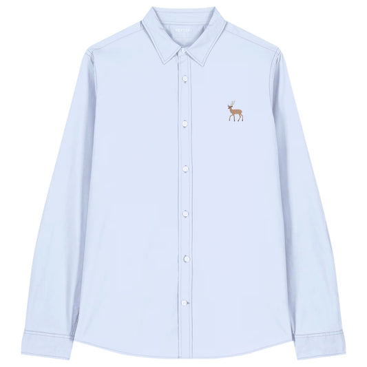 Leichtes Hirsch Damen Baumwoll-Hemd in Sky Blue mit gesticktem Eckhard, Vorderansicht