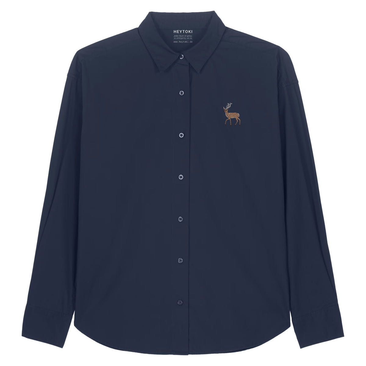 Leichtes Hirsch Herren Baumwoll-Hemd in French Navy mit gesticktem Eckhard, Vorderansicht