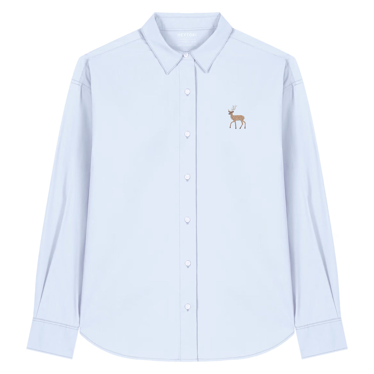 Leichtes Hirsch Herren Baumwoll-Hemd in Sky Blue mit gesticktem Eckhard, Vorderansicht