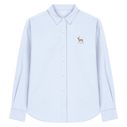 Leichtes Hirsch Herren Baumwoll-Hemd in Sky Blue mit gesticktem Eckhard, Vorderansicht