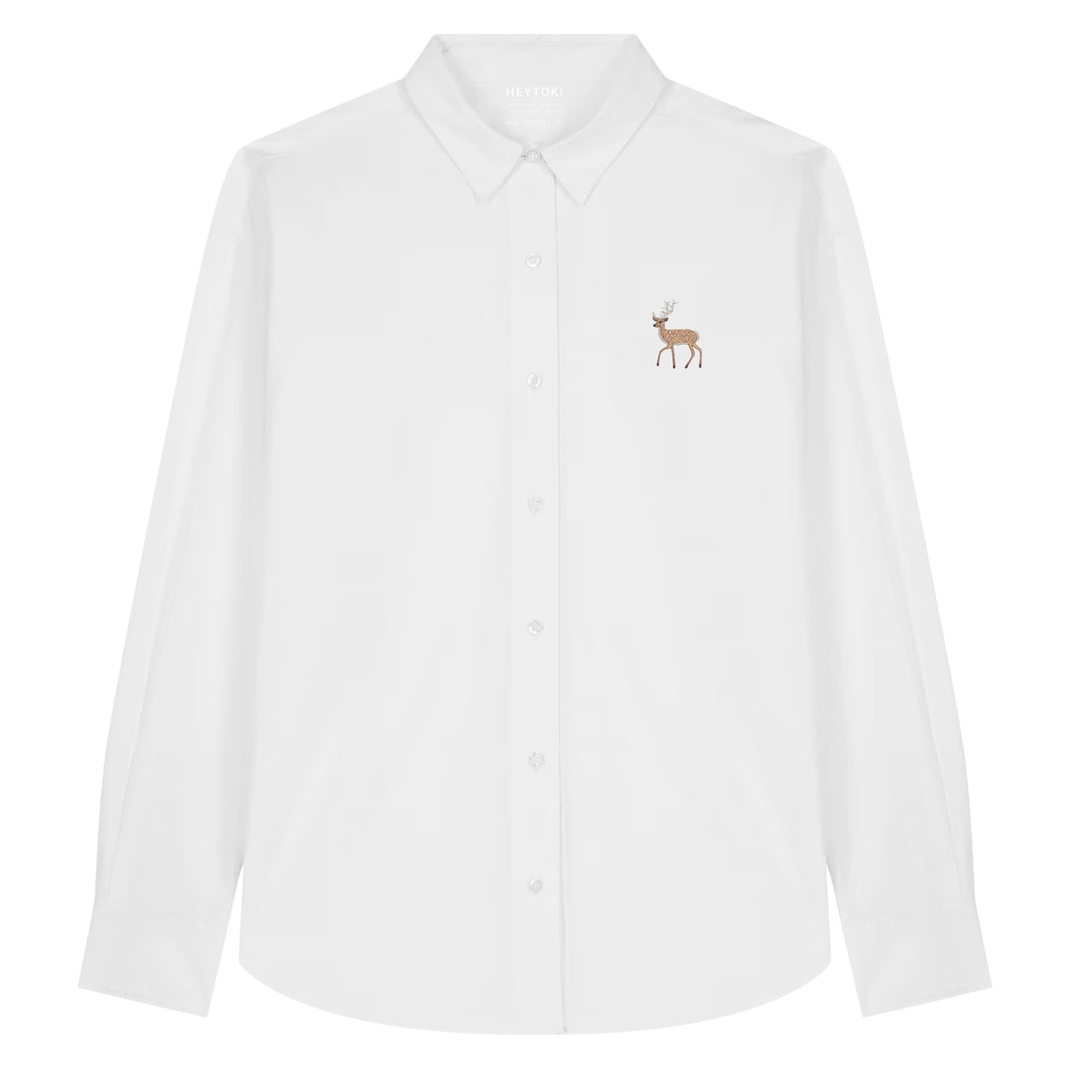 Leichtes Hirsch Herren Baumwoll-Hemd in White mit gesticktem Eckhard, Vorderansicht