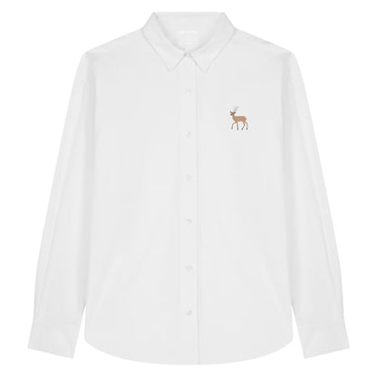 Leichtes Hirsch Herren Baumwoll-Hemd in White mit gesticktem Eckhard, Vorderansicht