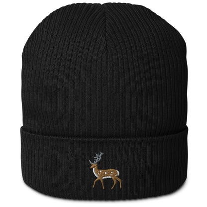 Hirsch Beanie aus Bio-Baumwolle in Schwarz von Heytoki