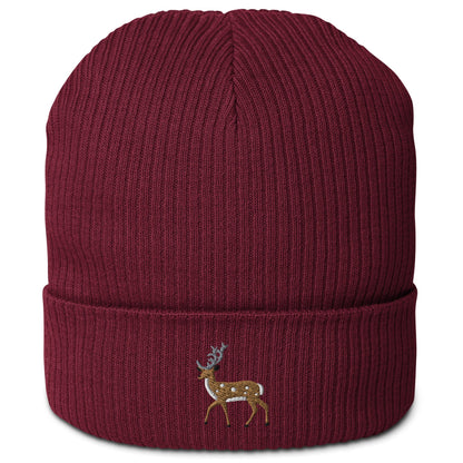Hirsch Beanie aus Bio-Baumwolle in Dunkelrot von Heytoki