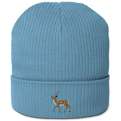 Hirsch Beanie aus Bio-Baumwolle in Hellblau von Heytoki