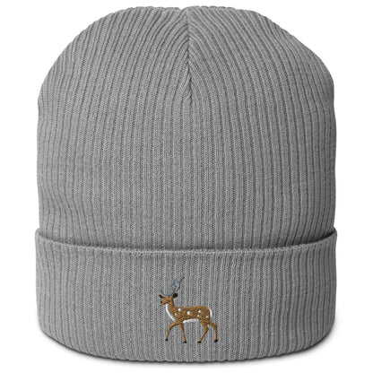 Hirsch Beanie aus Bio-Baumwolle in Hellgrau von Heytoki