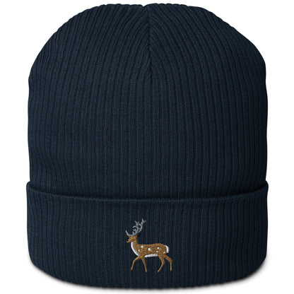 Hirsch Beanie aus Bio-Baumwolle in Dunkelblau von Heytoki