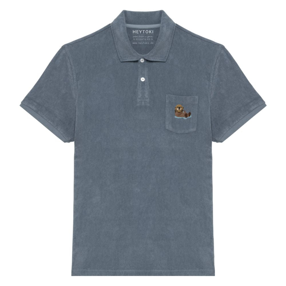 Otter Frottee Polo-Shirt für Herren in Anthracite aus Bio-Baumwolle mit gesticktem Otter Toki