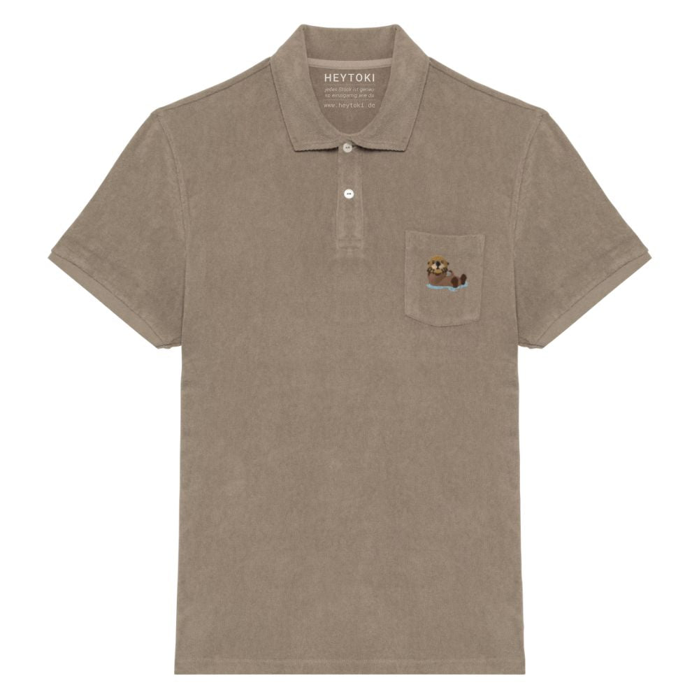 Otter Frottee Polo-Shirt für Herren in Sand aus Bio-Baumwolle mit gesticktem Otter Toki