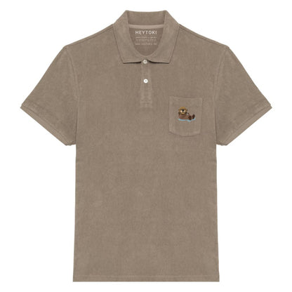 Otter Frottee Polo-Shirt für Herren in Sand aus Bio-Baumwolle mit gesticktem Otter Toki