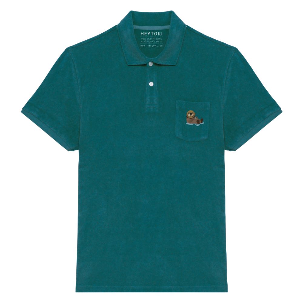 Otter Frottee Polo-Shirt für Herren in Forest aus Bio-Baumwolle mit gesticktem Otter auf der Brusttasche