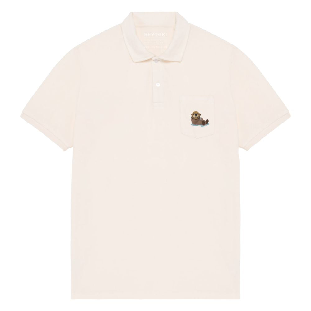 Otter Frottee Polo-Shirt für Herren in Ivory aus Bio-Baumwolle mit gesticktem Otter Toki auf der Brusttasche