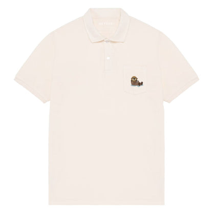Otter Frottee Polo-Shirt für Herren in Ivory aus Bio-Baumwolle mit gesticktem Otter Toki auf der Brusttasche