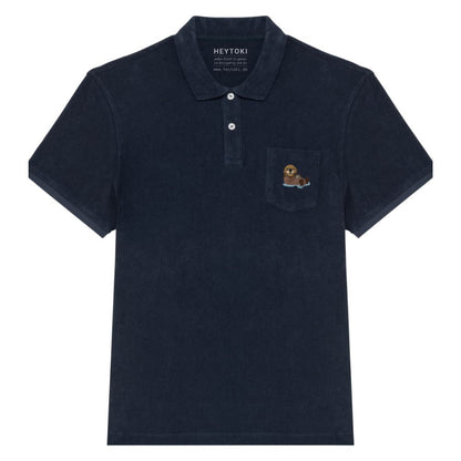 Dunkelblaues Otter Frottee Polo-Shirt für Herren aus Bio-Baumwolle mit hochwertiger Stickerei