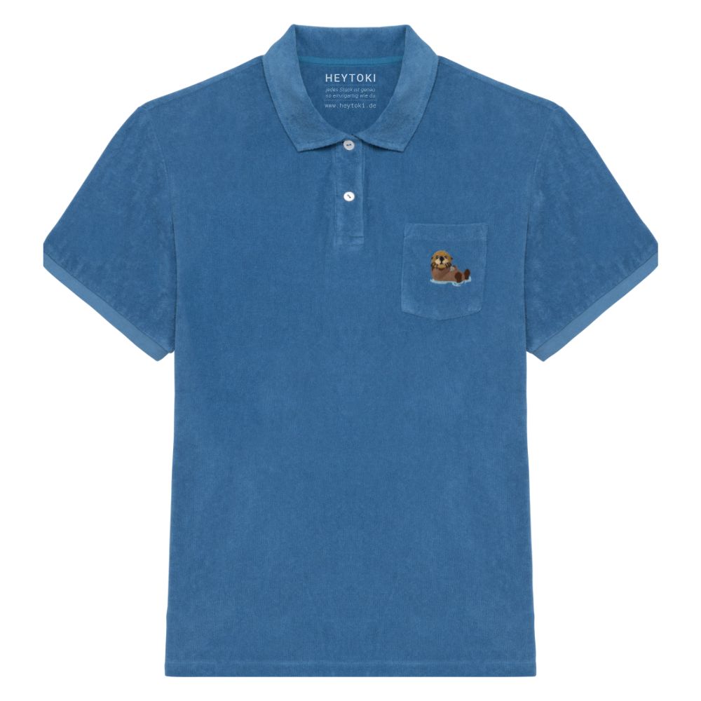 Otter Frottee Polo-Shirt für Herren in Ocean Blue aus Bio-Baumwolle mit hochwertiger Otter Stickerei