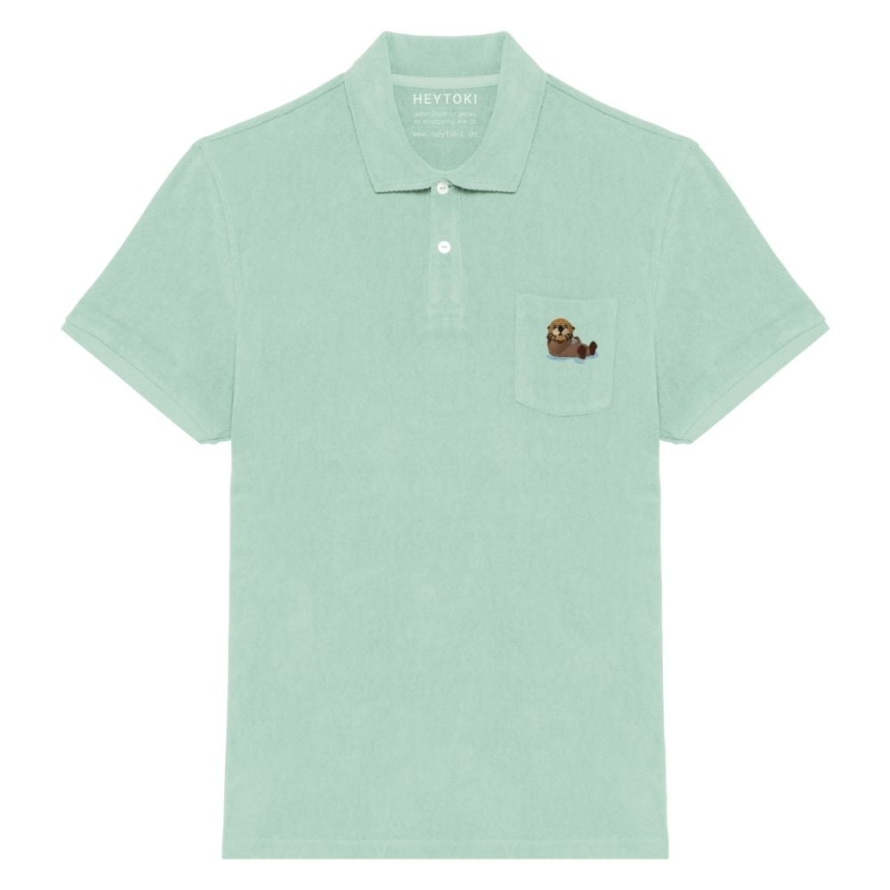 Otter Frottee Polo-Shirt für Herren in Pastel Mint aus Bio-Baumwolle mit gesticktem Otter Toki