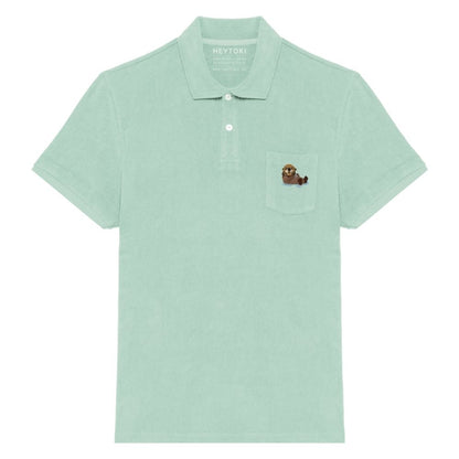 Otter Frottee Polo-Shirt für Herren in Pastel Mint aus Bio-Baumwolle mit gesticktem Otter Toki