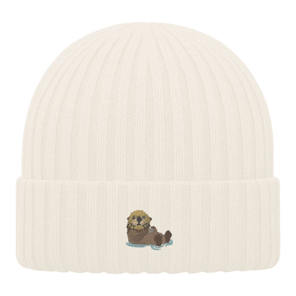 Kinder Mütze Bio-Baumwolle mit Otter Stick Almond