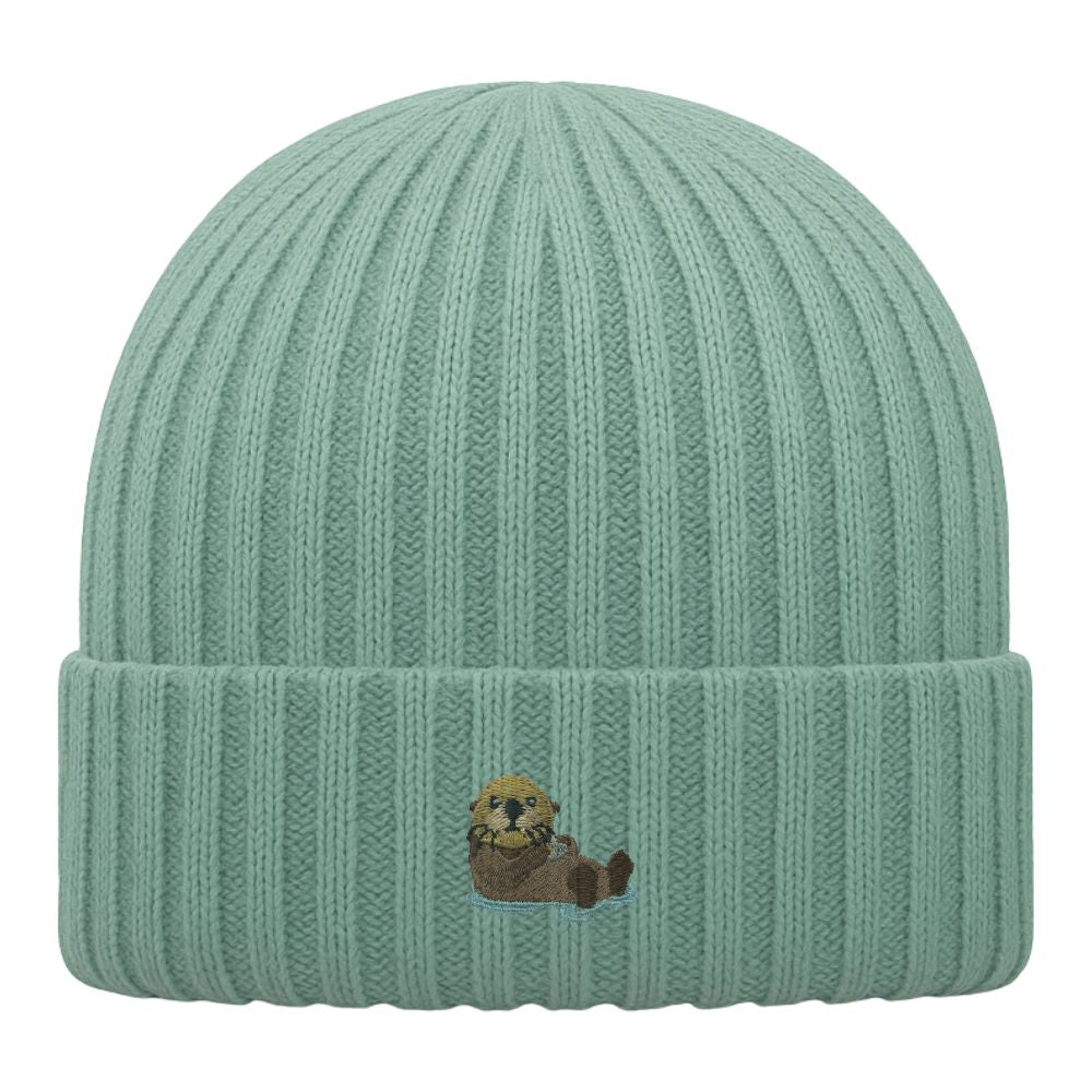 Kinder Mütze Bio-Baumwolle mit Otter Stick Dusty Green