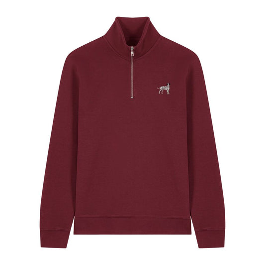  Dalmatiner Quarter Zip Hoodie in Bordeaux aus Bio Baumwolle mit gesticktem Dalmatiner Motiv