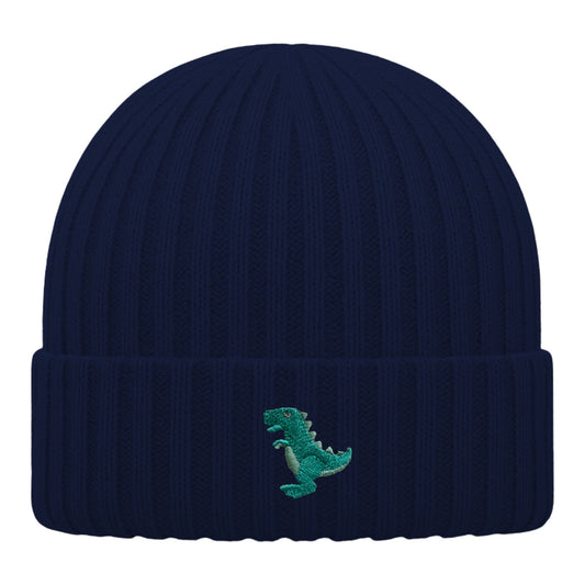 Kids T-Rex Beanie aus Bio-Baumwolle in Dunkelblau von Heytoki